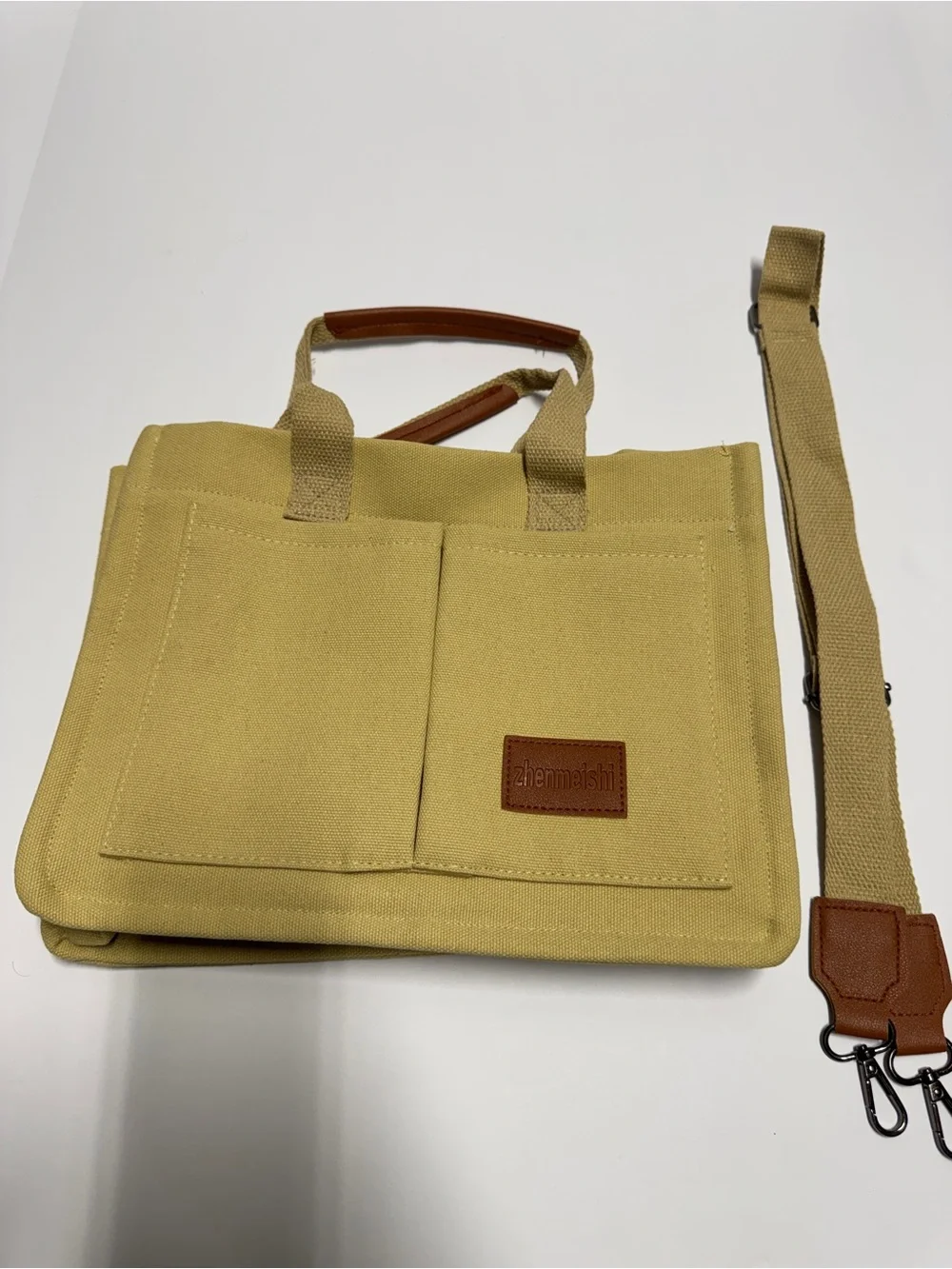NEW. Zhenmeishi Tan Canvas crossbody Bag